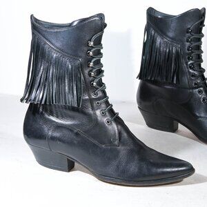 Tamara Mellon Fringe Lace Up Ankle Boots in Black - 37.5